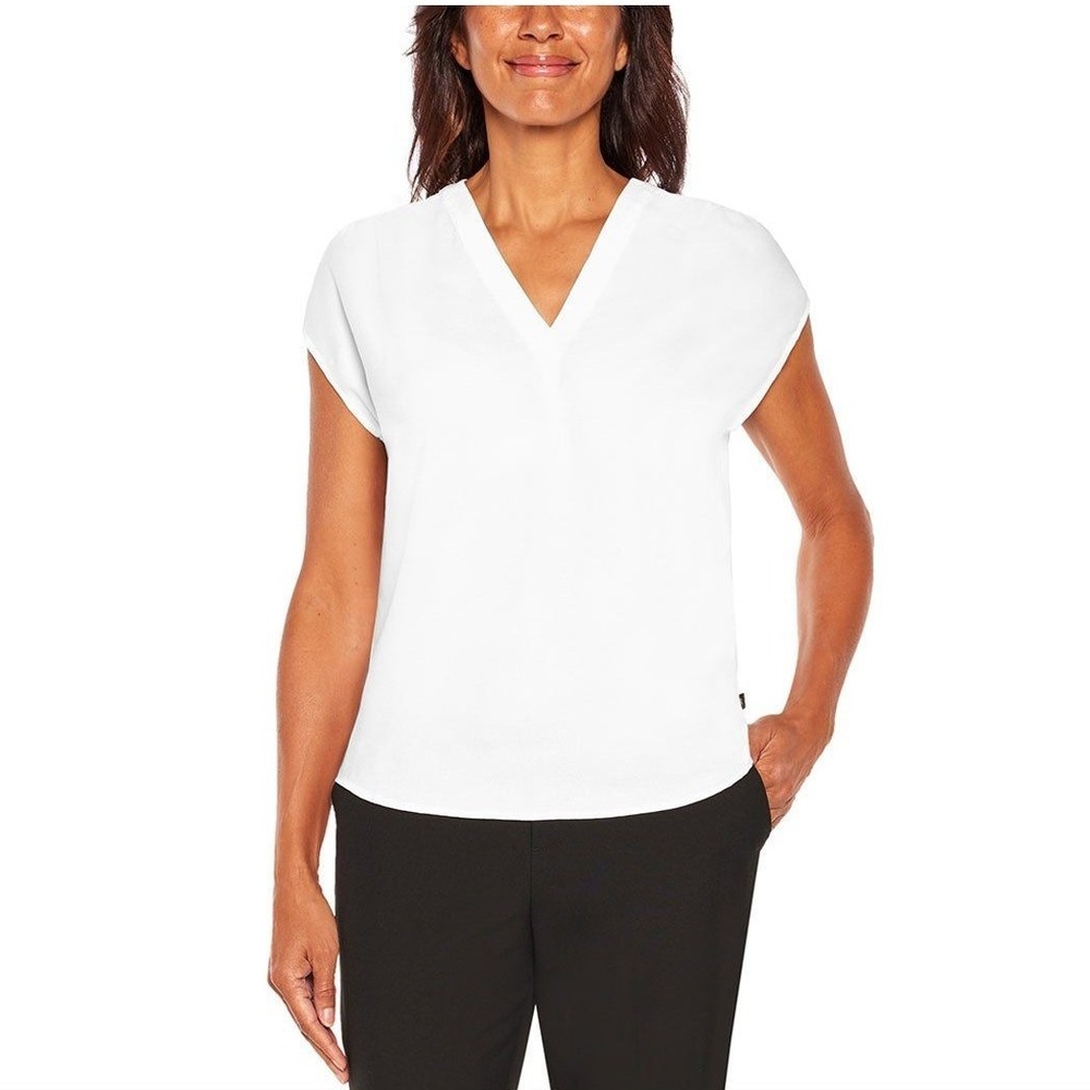 Banana Republic V-Neck Cap Sleeve Blouse Solid Casual Workwear White Medium